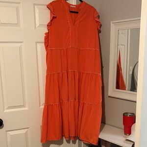 Mary Square Sleeveless Orange Tiered Maxi Dress -